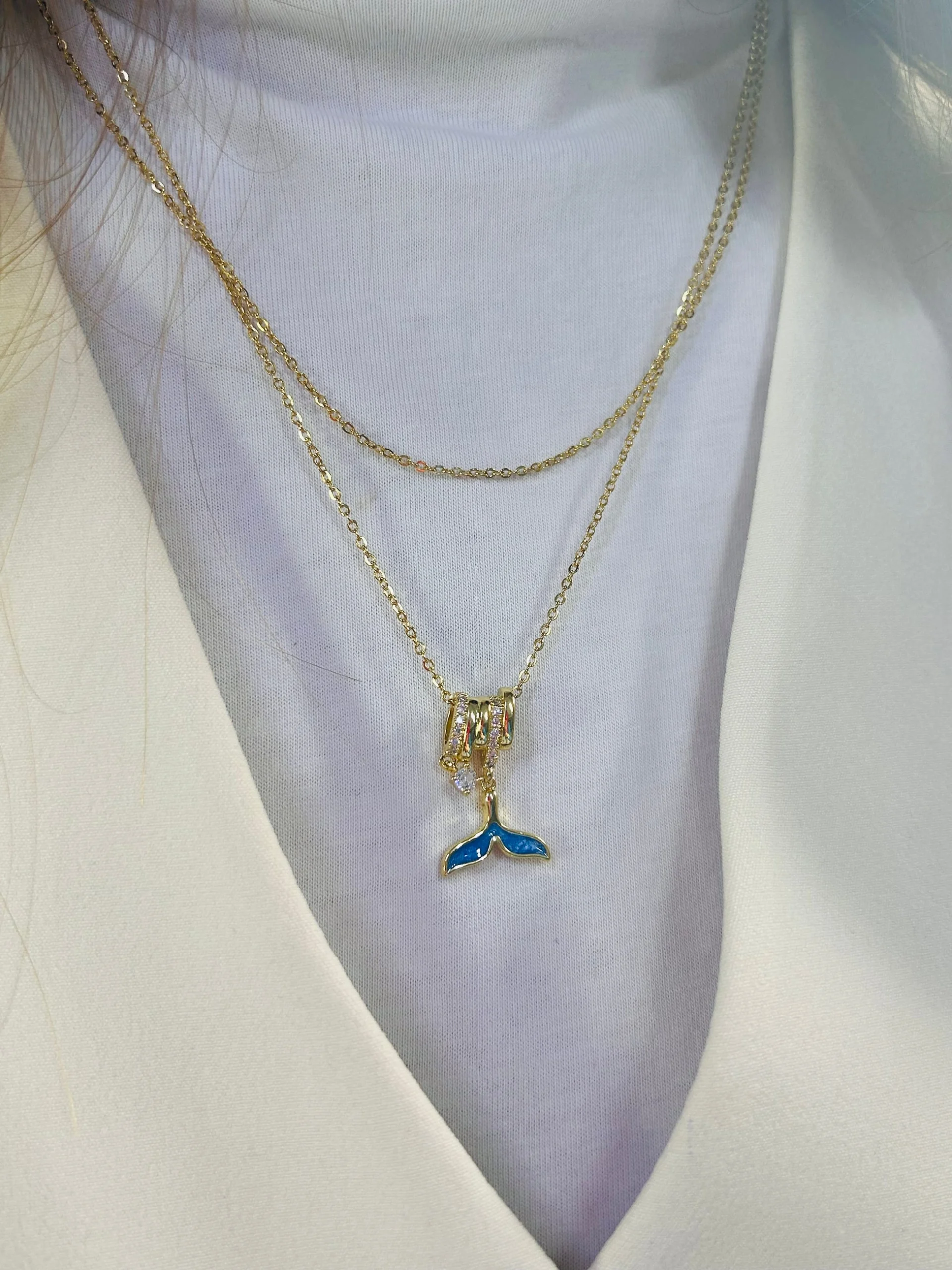 Çelik 2 li Zirkon Balina Kuyruğu Charm Kolye Çelik 2 li Zirkon Balina Kuyruğu Charm Kolye - Görsel 1