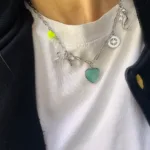 Çelik Mint Yeşili Kalp Neon Charmlı Kolye