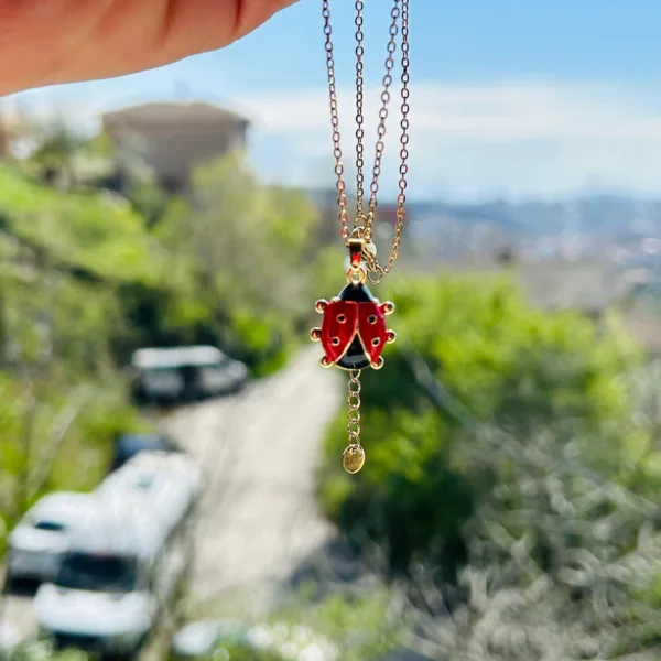 Çelik Uğurböceği Kolye