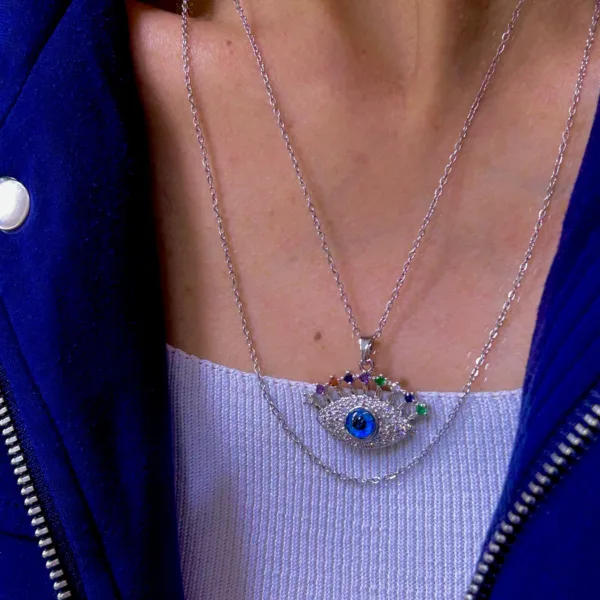 Çelik 2li Renki Göz Kolye