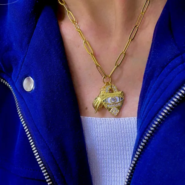 Çelik Ataç Zincir Kilit Charm Kolye