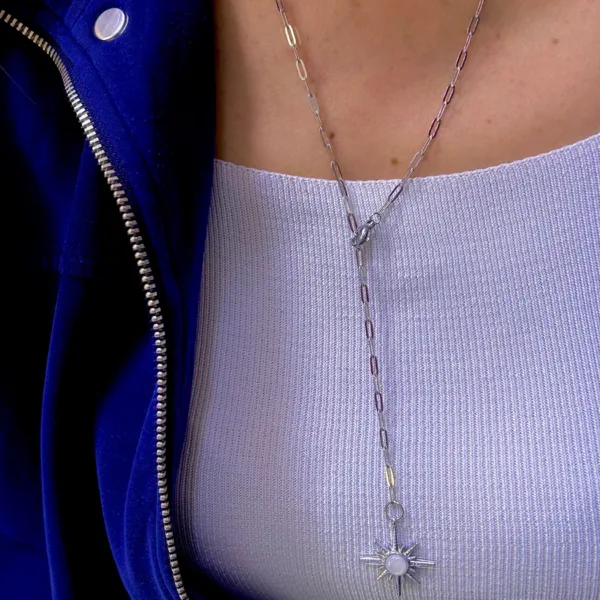 Çelik Gümüş Renk Kutup Yıldızı Y Kolye