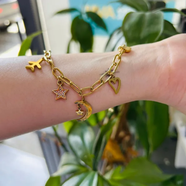 Çelik Ay Charm Bileklik