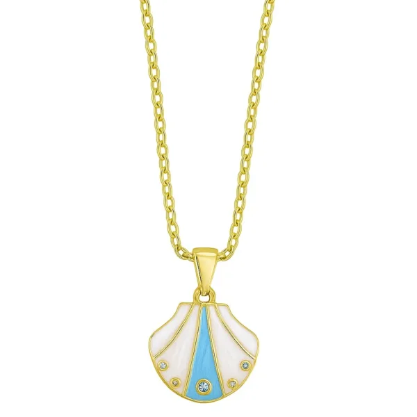 Çelik Mavi Taşlı İstiridye Kolye