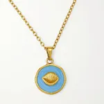 Çelik Mavi İstiridyeli Kolye