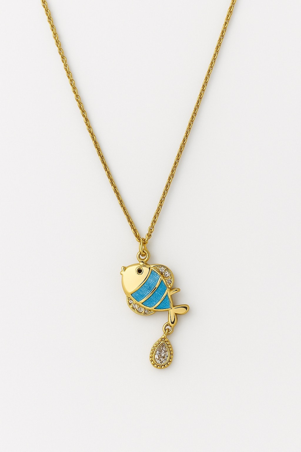 image_1950 Çelik Sallanan Taşlı Balık Kolye - Görsel 1