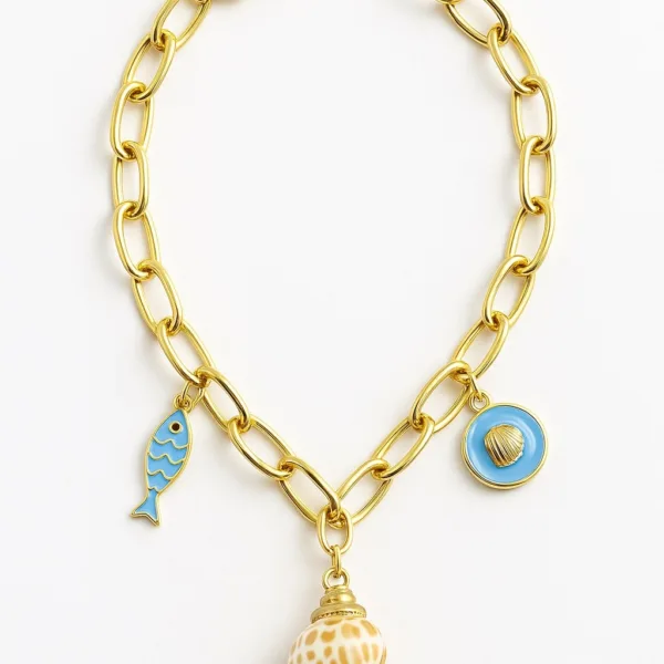 Çelik Mavi Deniz Kabuk Charm Kolye
