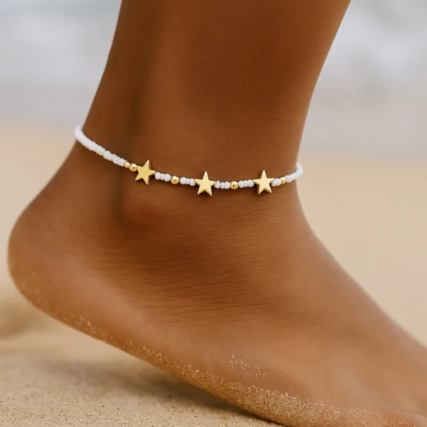 Beyaz Boncuk Yıldız Halhal