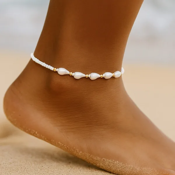 Beyaz Boncuk Kabuk Halhal