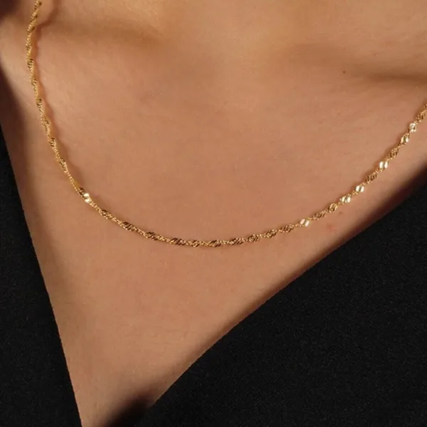 Kadın Altın Renk Singapur Zincir Kolye 45 Cm