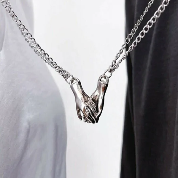 Unisex El Ele Mıknatıslı Çift Sevgili Kolyesi