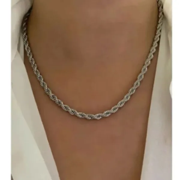 Unisex Gümüş Renk Kalın Burgu Zincir 45 cm Kolye