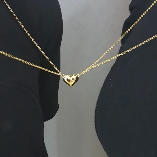 Unisex Gold/Altın İki Adet Açılır Kalp Mıknatıslı Sevgili Kolyesi - Arkadaşlık Kolyesi -Best Friend