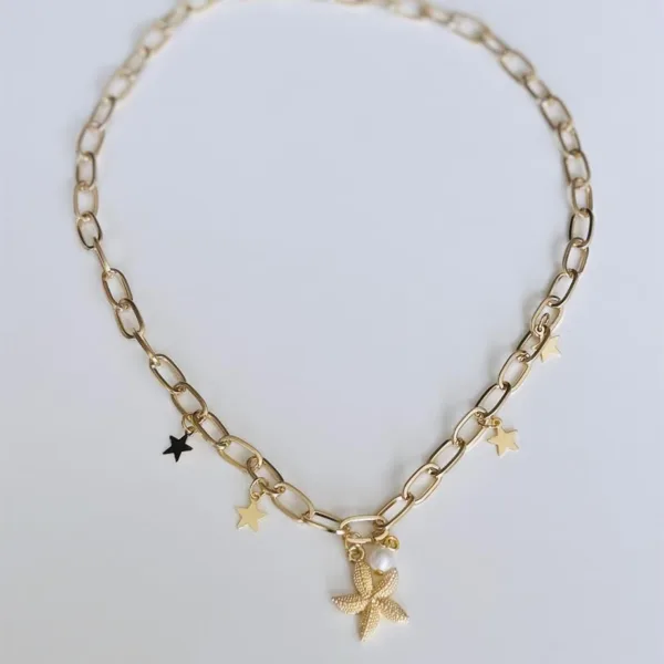 Deniz Yıldızı Gold Kalın Zincir Kolye