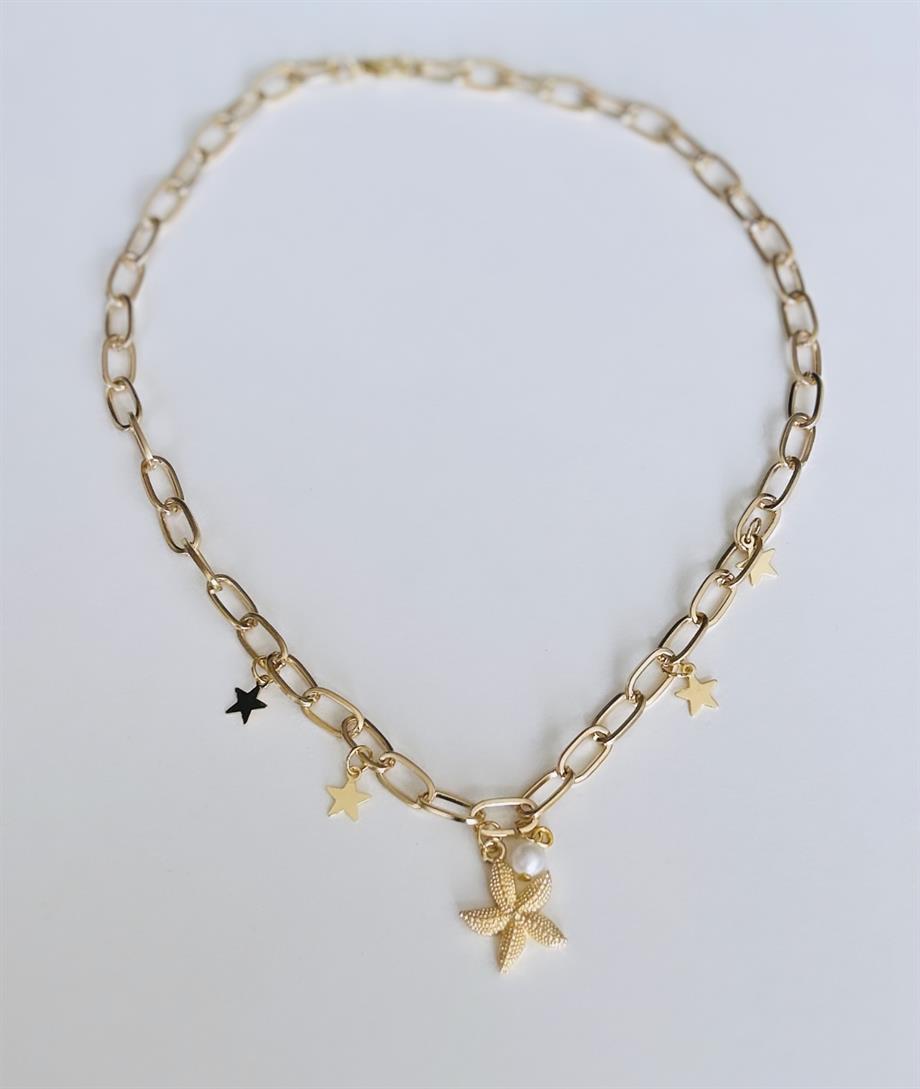 Deniz Yıdızı Gold Kalın Zincir Kolye | cosibella.com.tr Deniz Yıldızı Gold Kalın Zincir Kolye - Görsel 1