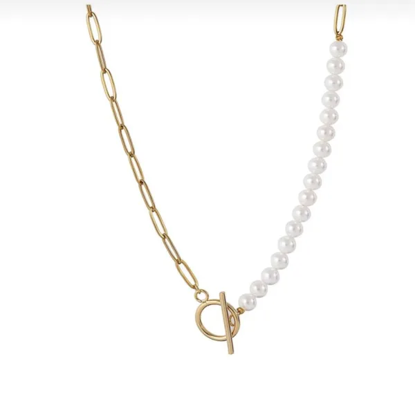 Kadın T Kilitli İncili Zincir Kolye