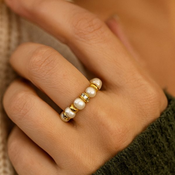 Taşlı İnci Lastik Yüzük Esnektir