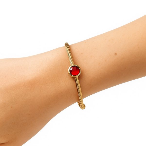 Çelik Gold Kırmızı Taş Pndr Bileklik