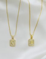 Çelik Taşlı Kare Harf Kolye