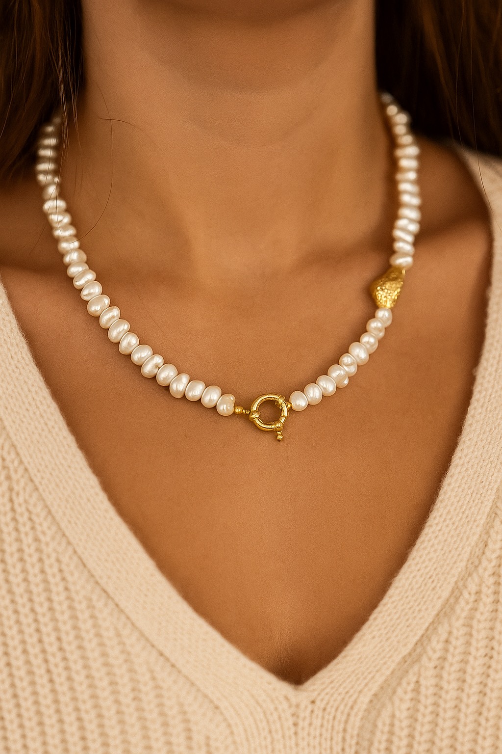 9CCE840E-DA32-4B09-B335-317F45323ABA Barok İnci Gemici Kilit Tasarım Kolye - Görsel 1