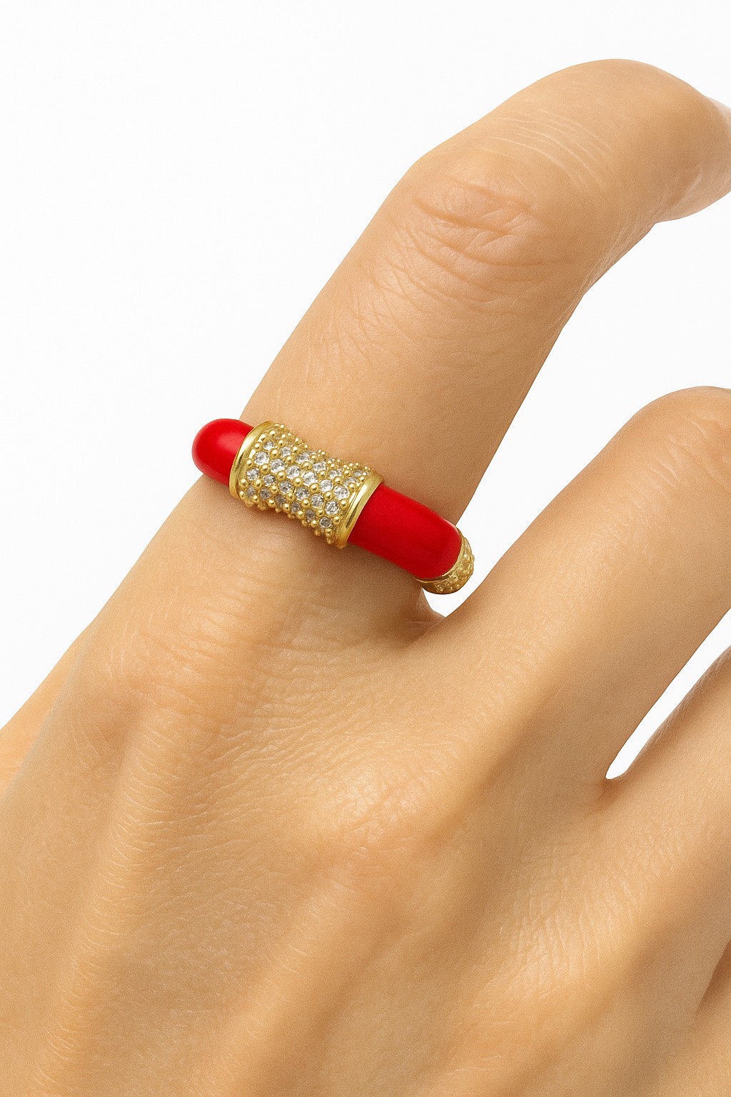 D7C08F01-DC56-4685-8BFA-7096DF1FCD52 Vip Kırmızı Mineli Taşlı Yüzük - Görsel 1