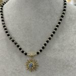 Vip Siyah Kristal Mavi Güneş Kolye