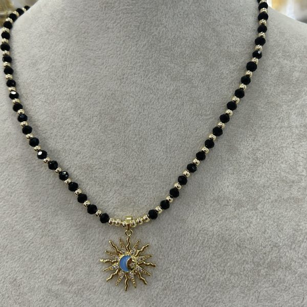 Vip Siyah Kristal Mavi Güneş Kolye