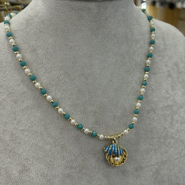 Vip Mavi İstiridye İnci Tasarım Kolye