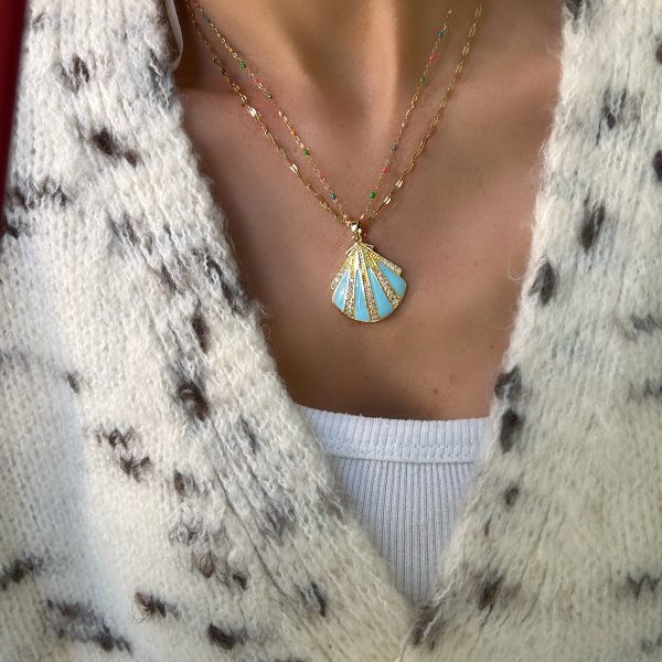 Çelik Renkli Mineli 2li İstiridye Kolye