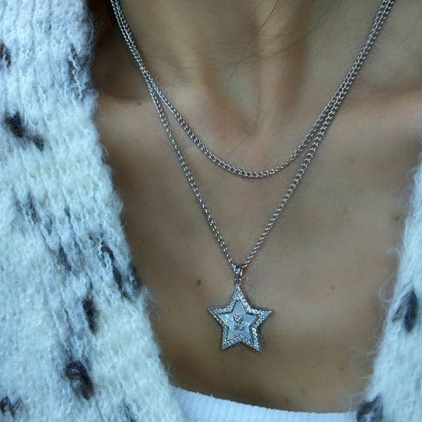 Çelik Gümüş Renk 2li Yıldız Kolye
