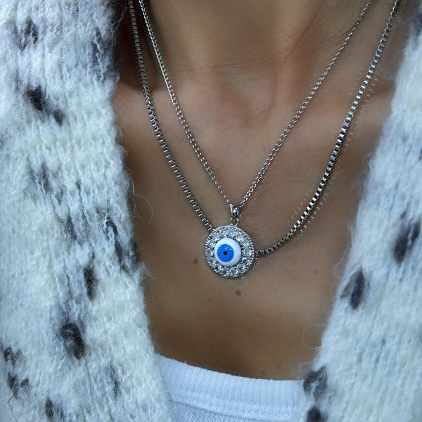 Çelik Gümüş Renk 2li Göz Charm Kolye