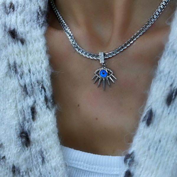 Çelik Gümüş Renk Kobra Zincir Sarkıt Göz Charm Kolye