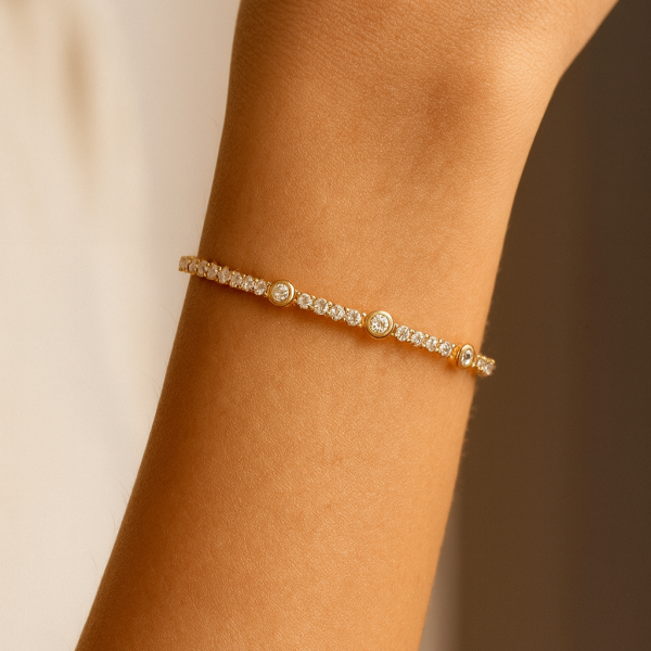 14K Altın Kaplama Yuvarlak Taş Bileklik