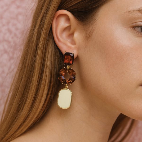 Vip Taşlı Kahve Küpe