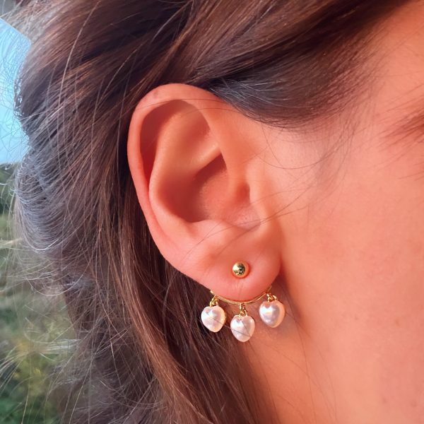 İncili 3 Kalp Alttan Takış Küpe