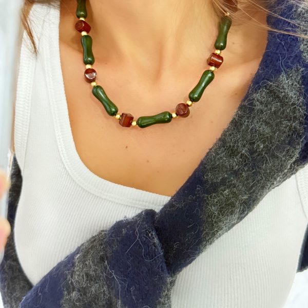 Vip Yeşil Kahve Tasarım Kemik Kolye