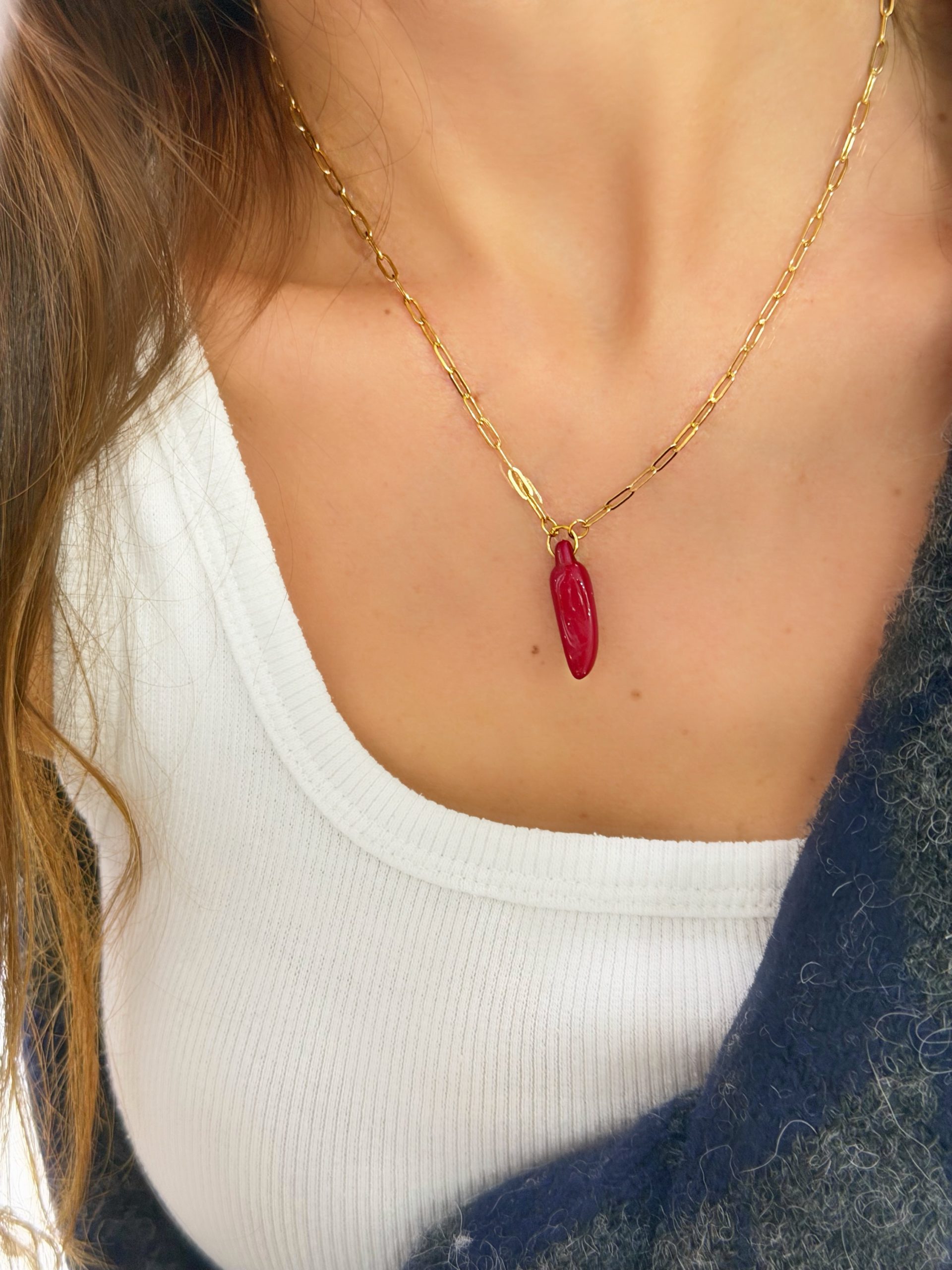 img_4706 Çelik Ataç Zincir Biber Charm Kolye - Görsel 1