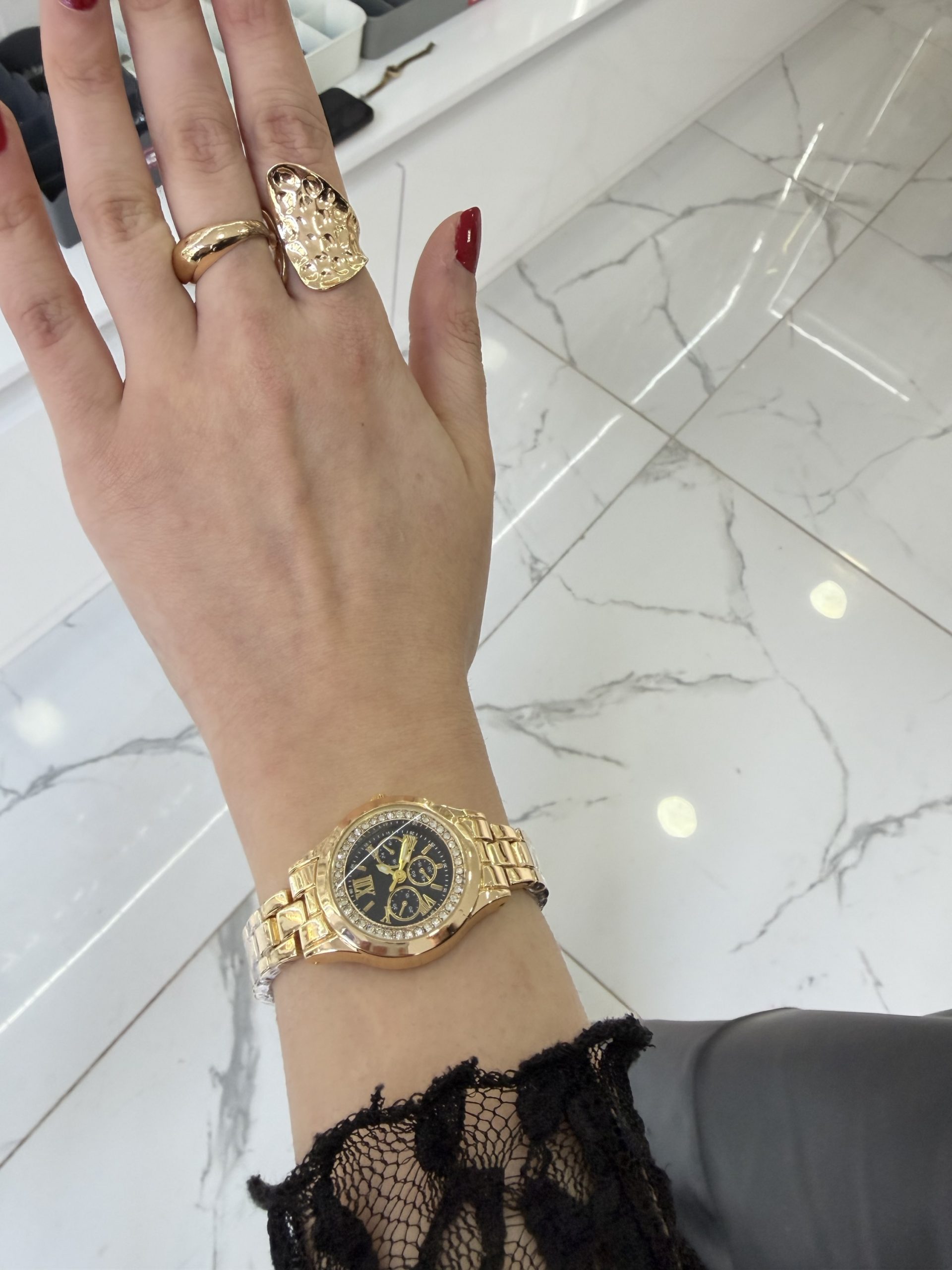 img_4753 Gold Siyah Çelik Kordon Saat - Görsel 1