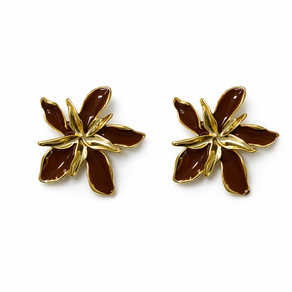 Kahve Mineli Çiçek Küpe