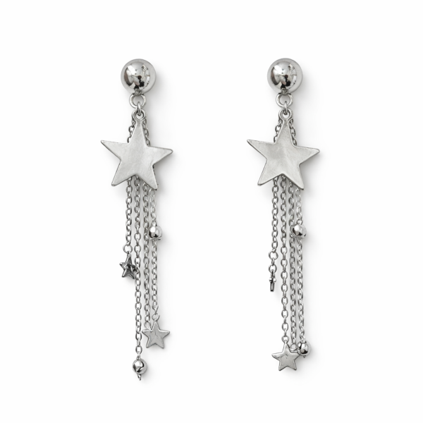 Gümüş Renk Sallanan Yıldız Küpe