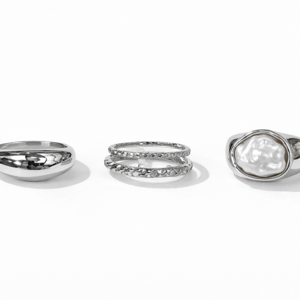 14K Altın Kaplama 3 lü Yüzük Seti Gümüş Renk İncili