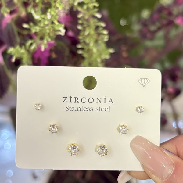 Çelik Zirkon Çoklu Küpe Gold