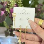 Gold Yıldız Kıkırdaklı Küpe Seti