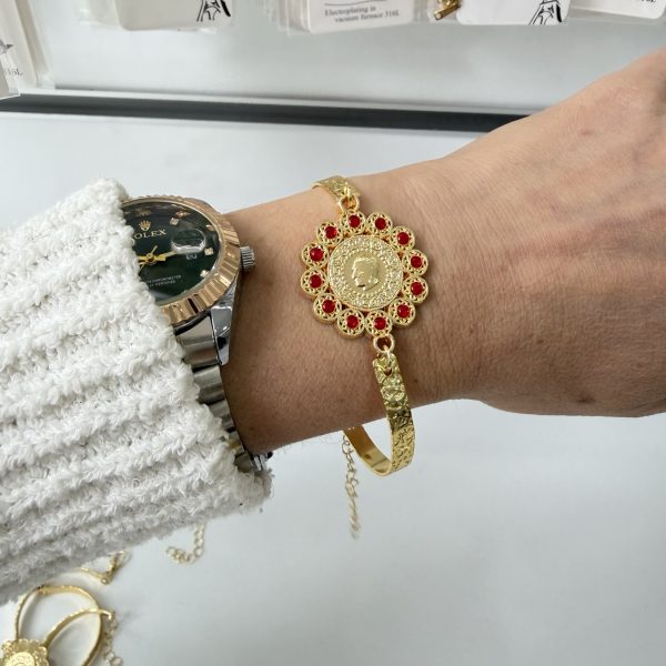 Vip Kırmızı Çeyrekli Kelepçe Bileklik