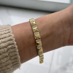 14K CM Altın Kaplama Taşlı Kalın Bileklik