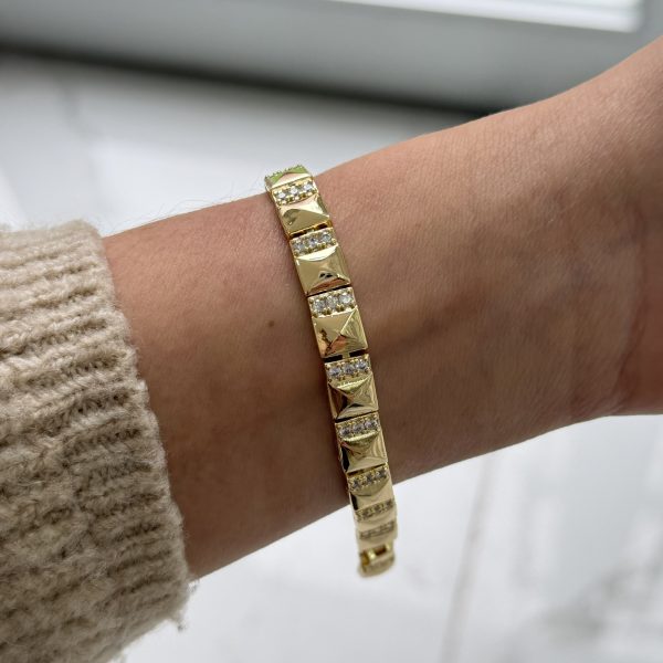 14K CM Altın Kaplama Taşlı Kalın Bileklik