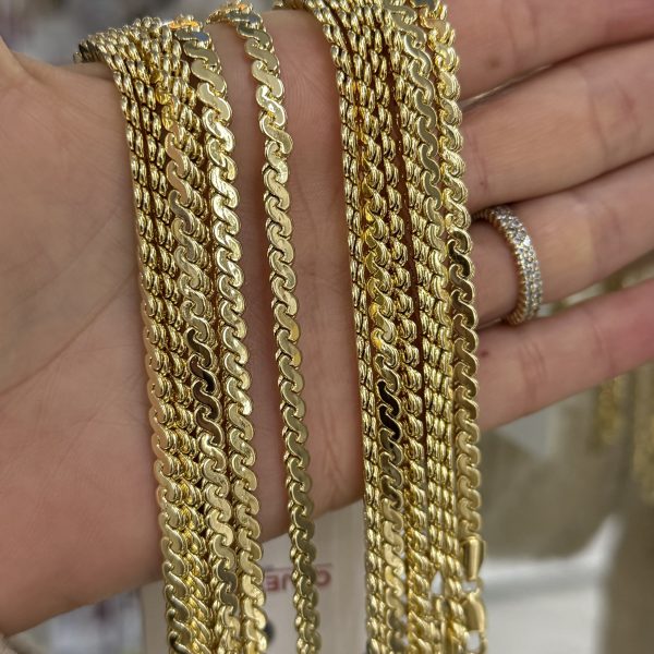 14K CM Altın Kaplama Kalın S Kobra Kolye 45 cm