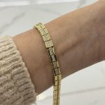 14K CM Altın Kaplama Kalın Çift Sıra Taşlı Bileklik