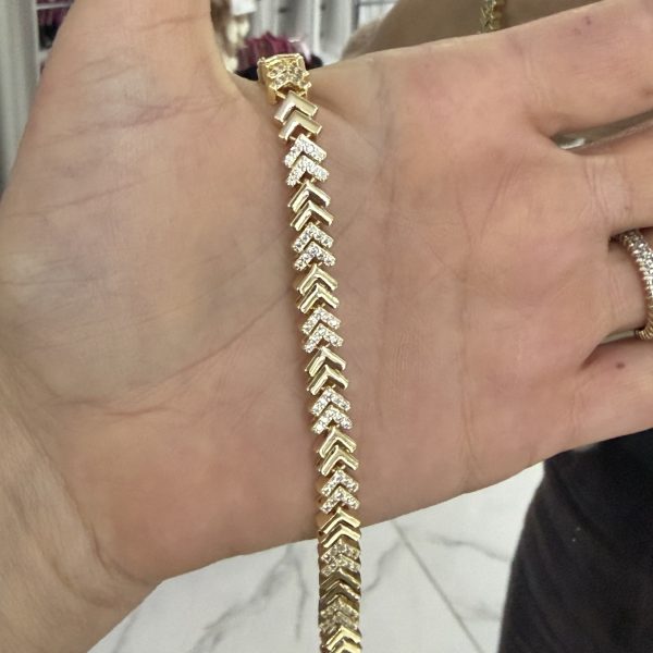 14K CM Altın Kaplama Taşlı Balık Sırtı Bileklik